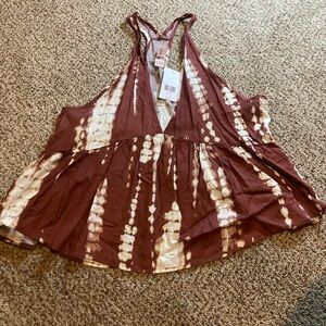 Stylish Burgundy and Cream Tie-Dye Tank Top